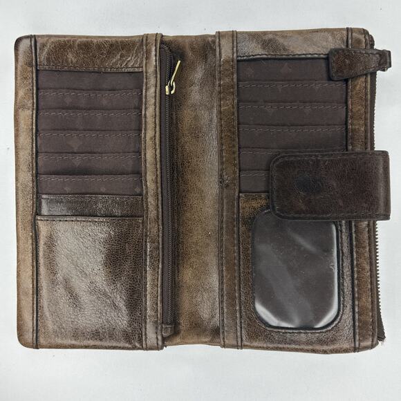 Fossil Long Live Vintage 1954 Lamb Hide Aged Leather Bifold Wallet Zips Snaps - Picture 16 of 16